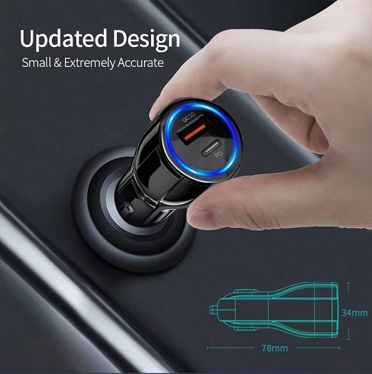 شارژر فندکی ۱۸ وات فست شارژ PD و USB