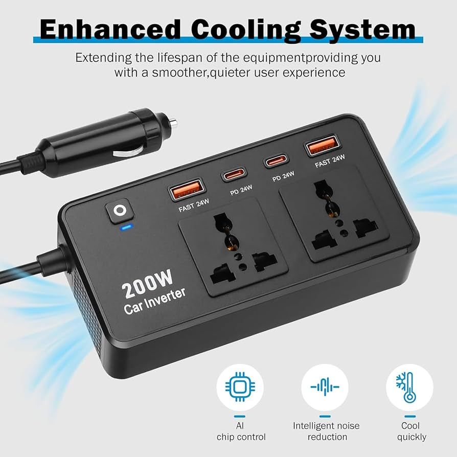 اینورتر فندکی خودرو 200 وات PD3.0 Smart Portable Inverter
